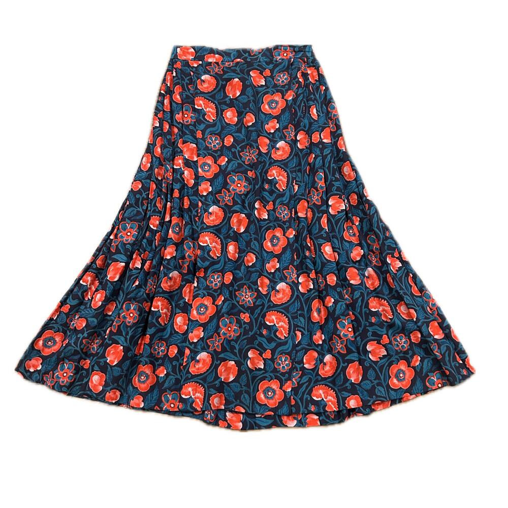 Vintage Halston Floral Pleated Midi Skirt Size 4 Cottagecore 100% Rayon XS -
